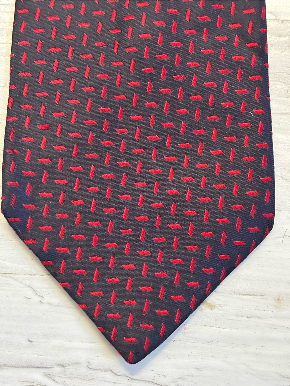 Paolo Designed by Paolo Gucci Vintage Silk Navy Blue Tie with Red Dash Pattern